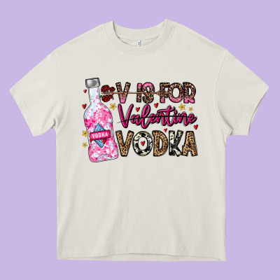 V Is For Valentine Vodka Heavy Core Tee Designed By Cowhidedigitalart
