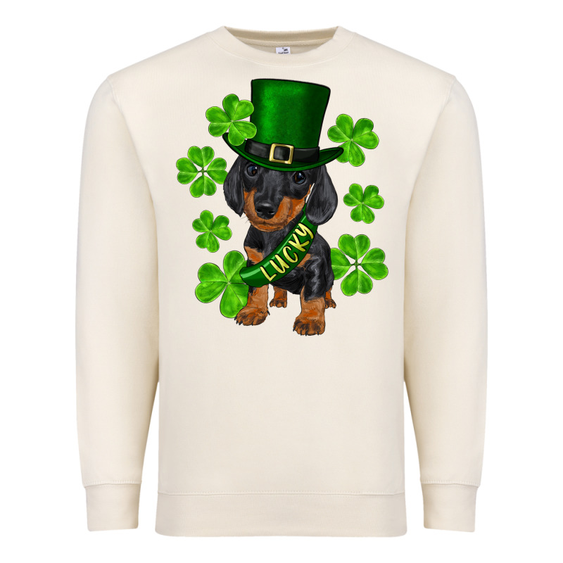 St. Patricks Day Lucky Dachshund Puppy Premium Sweatshirt by RanaPortraitStore | Teevron