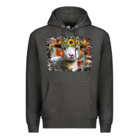 Charcoal Heather sunflower sheep Premium Hoodie - RacoonDesign