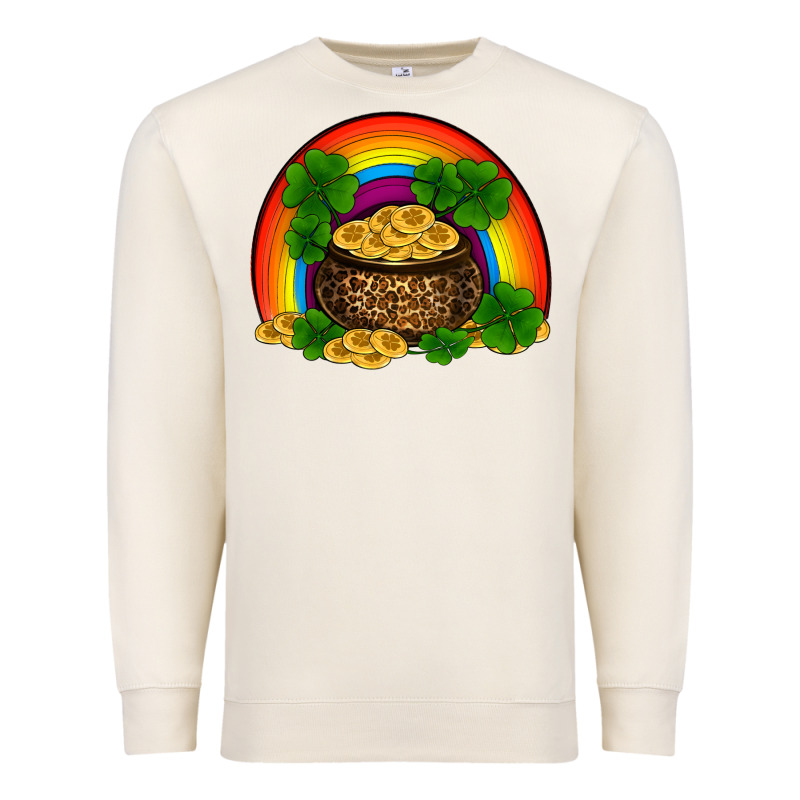 St Patricks Shamrock Gold Leopard Rainbow Premium Sweatshirt by RanaPortraitStore | Teevron