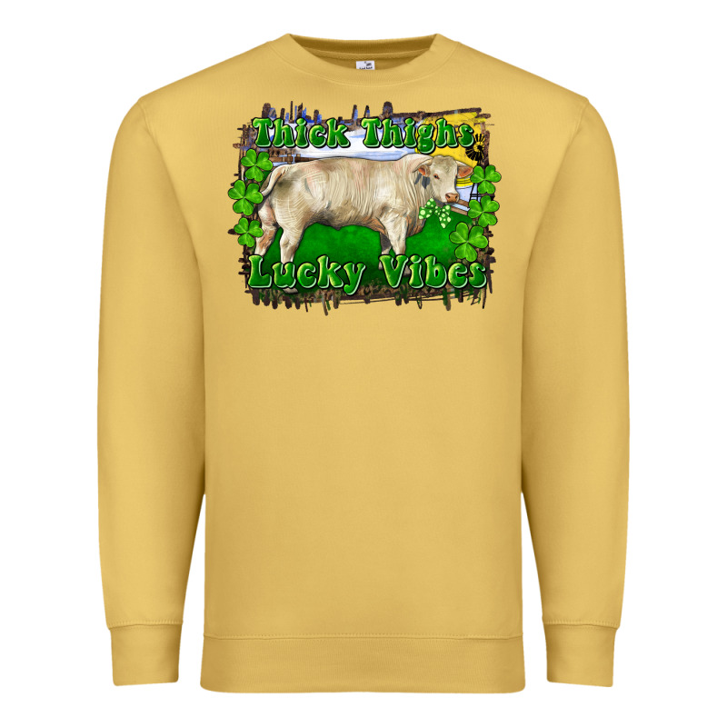 Thick Thighs Lucky Vibes Charolais Bull Premium Sweatshirt by RanaPortraitStore | Teevron