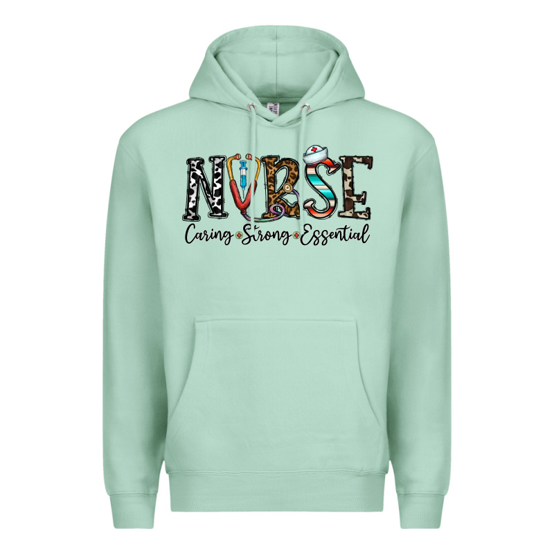 Nurse Caring Strong Essential Premium Hoodie by CowhideDigitalArt | Teevron