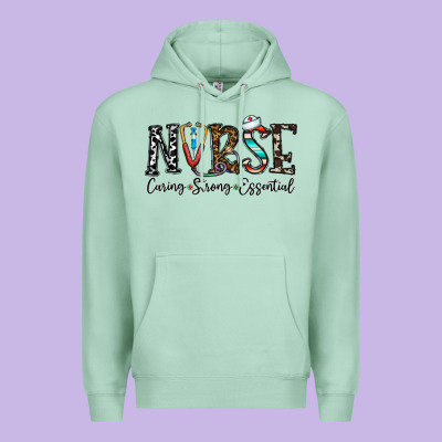 Nurse Caring Strong Essential Premium Hoodie Designed By Cowhidedigitalart