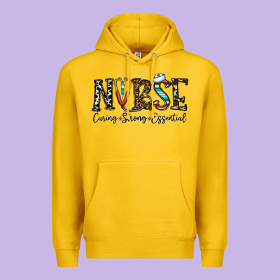 Nurse Caring Strong Essential Premium Hoodie Designed By Cowhidedigitalart