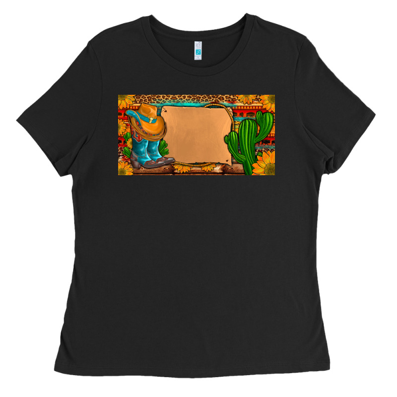 Custom Cowboy Boots Aztec Sunflowers Leopard License Plate Ladies Tee by Artiststas | Teevron