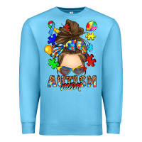 Ocean Blue messy bun autism mom Premium Sweatshirt - RanaPortraitStore