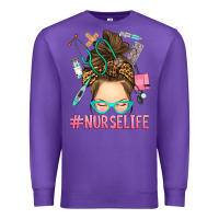 Purple messy bun nurse life Premium Sweatshirt - RanaPortraitStore