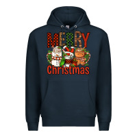 Navy Merry Christmas Coffee Cups Premium Hoodie - FaDigitalArtStudio