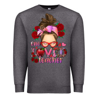 Charcoal Heather one loved teacher messy bun Premium Sweatshirt - RanaPortraitStore
