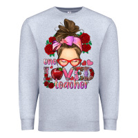 Heather Grey one loved teacher messy bun Premium Sweatshirt - RanaPortraitStore