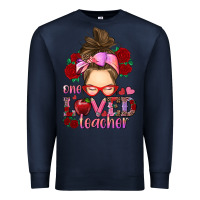 Navy one loved teacher messy bun Premium Sweatshirt - RanaPortraitStore