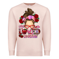 Pale Pink one loved teacher messy bun Premium Sweatshirt - RanaPortraitStore