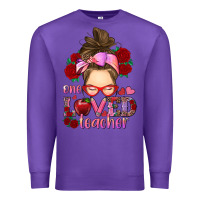 Purple one loved teacher messy bun Premium Sweatshirt - RanaPortraitStore