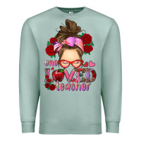 Seafoam one loved teacher messy bun Premium Sweatshirt - RanaPortraitStore