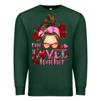 Sports Green one loved teacher messy bun Premium Sweatshirt - RanaPortraitStore