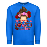 True Royal one loved teacher messy bun Premium Sweatshirt - RanaPortraitStore
