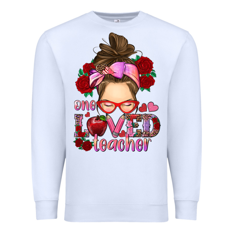 One Loved Teacher Messy Bun Premium Sweatshirt by RanaPortraitStore | Teevron