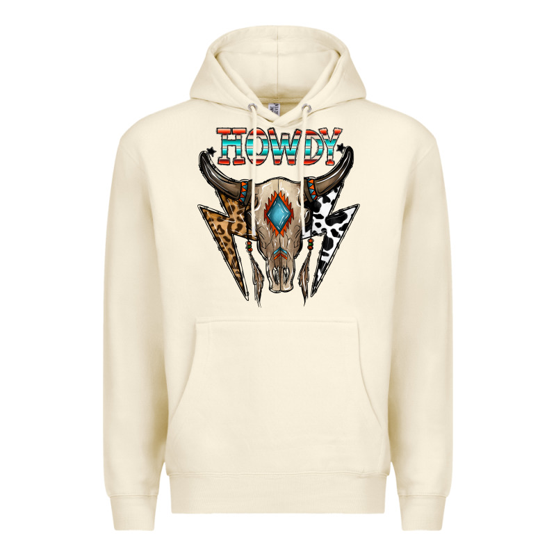Howdy Boho Skull Premium Hoodie by CowhideDigitalArt | Teevron