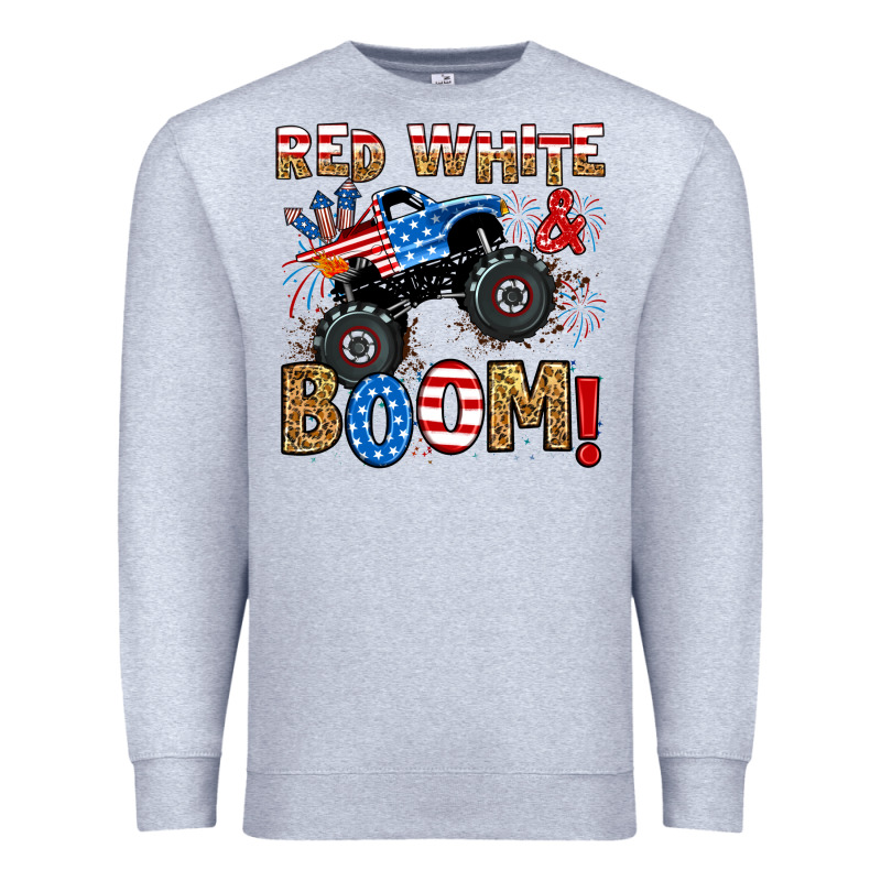 Red White Boom Monster Truck Premium Sweatshirt by RanaPortraitStore | Teevron