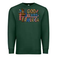 Sports Green god  bless america with cross Premium Sweatshirt - RanaPortraitStore