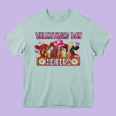 Valentines Day Heifers Heavy Core Tee Designed By Cowhidedigitalart