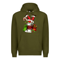 Army Green Santa claus in a coffee cup Premium Hoodie - FaDigitalArtStudio