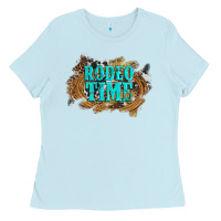 Baby Blue rodeo time  with leopard and cowhide Ladies Tee - Artiststas