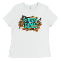 White rodeo time  with leopard and cowhide Ladies Tee - Artiststas