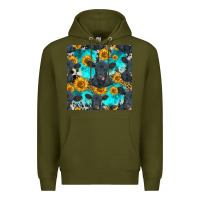 Army Green black angus and sunflowers seamless pattern Premium Hoodie - HRA Design Shop