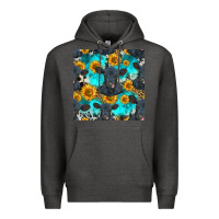 Charcoal Heather black angus and sunflowers seamless pattern Premium Hoodie - HRA Design Shop
