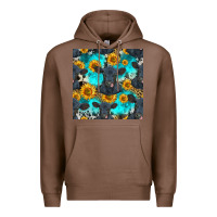 Chestnut black angus and sunflowers seamless pattern Premium Hoodie - HRA Design Shop