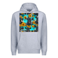 Heather Grey black angus and sunflowers seamless pattern Premium Hoodie - HRA Design Shop