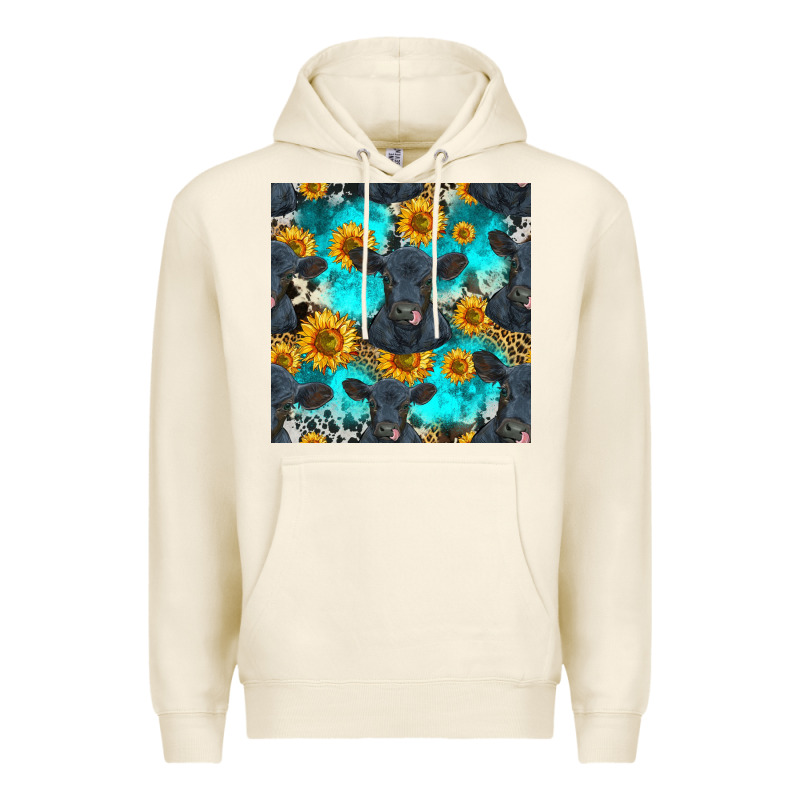 Black Angus And Sunflowers Seamless Pattern Premium Hoodie by HRA Design Shop | Teevron