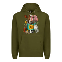 Army Green Simmental Cow Coffee Cup Premium Hoodie - FaDigitalArtStudio