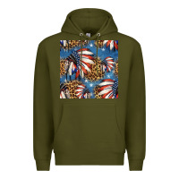 Army Green 4th of july indian headdress seamless pattern Premium Hoodie - HRA Design Shop