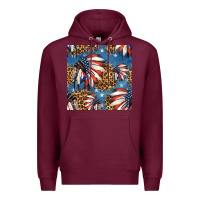 Burgundy 4th of july indian headdress seamless pattern Premium Hoodie - HRA Design Shop