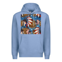 Colony Blue 4th of july indian headdress seamless pattern Premium Hoodie - HRA Design Shop