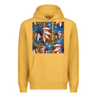 Mustard 4th of july indian headdress seamless pattern Premium Hoodie - HRA Design Shop