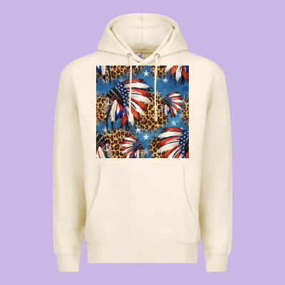 4th Of July Indian Headdress Seamless Pattern Premium Hoodie Designed By Hra Design Shop