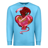 Ocean Blue heart glass vase love tickets with rose Premium Sweatshirt - RanaPortraitStore