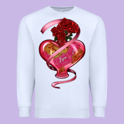 Premium Sweatshirt heart glass vase love tickets with rose