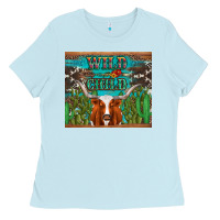 Baby Blue whild child longhorn  cactus cowhide Ladies Tee - Artiststas