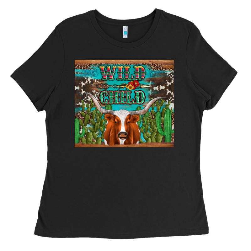 Whild Child Longhorn  Cactus Cowhide Ladies Tee by Artiststas | Teevron