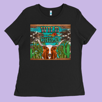 Whild Child Longhorn  Cactus Cowhide Ladies Tee Designed By Artiststas