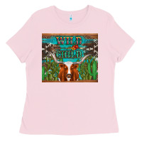 Bubblegum Pink whild child longhorn  cactus cowhide Ladies Tee - Artiststas