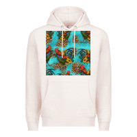 Pale Pink rooster and sunflowers seamless pattern Premium Hoodie - HRA Design Shop