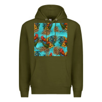Army Green rooster and sunflowers seamless pattern Premium Hoodie - HRA Design Shop