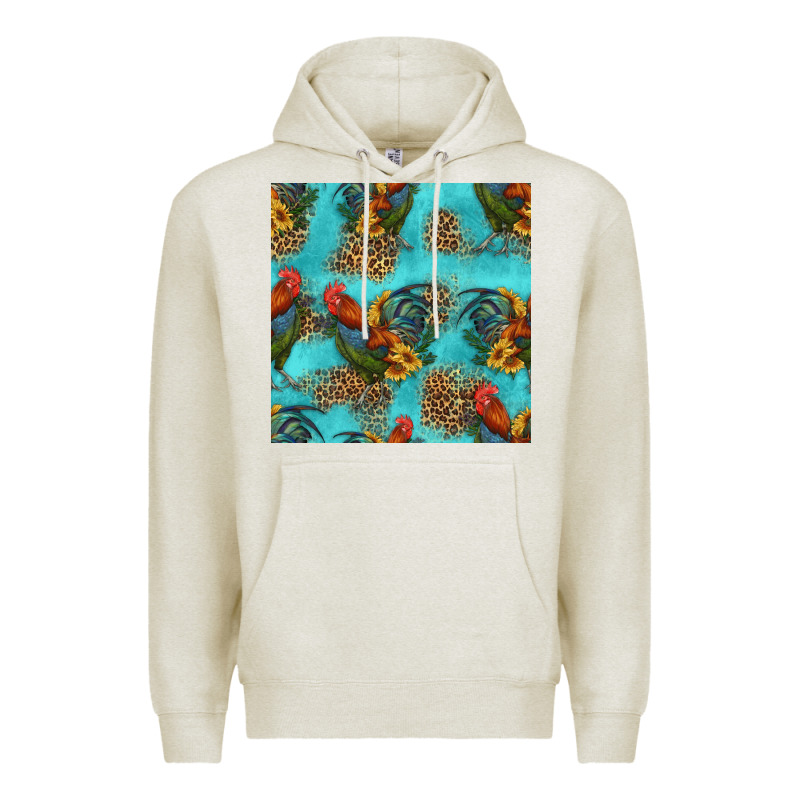 Rooster And Sunflowers Seamless Pattern Premium Hoodie by HRA Design Shop | Teevron