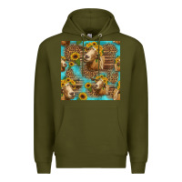 Army Green goat sunflowers seamless pattern Premium Hoodie - HRA Design Shop