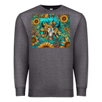 Charcoal Heather bull skull sunflowers Premium Sweatshirt - RanaPortraitStore